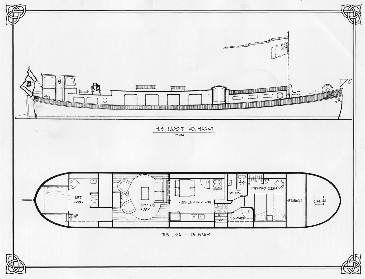 1280x979 Dutch Barge Plans Houseboat - Barge Sketch