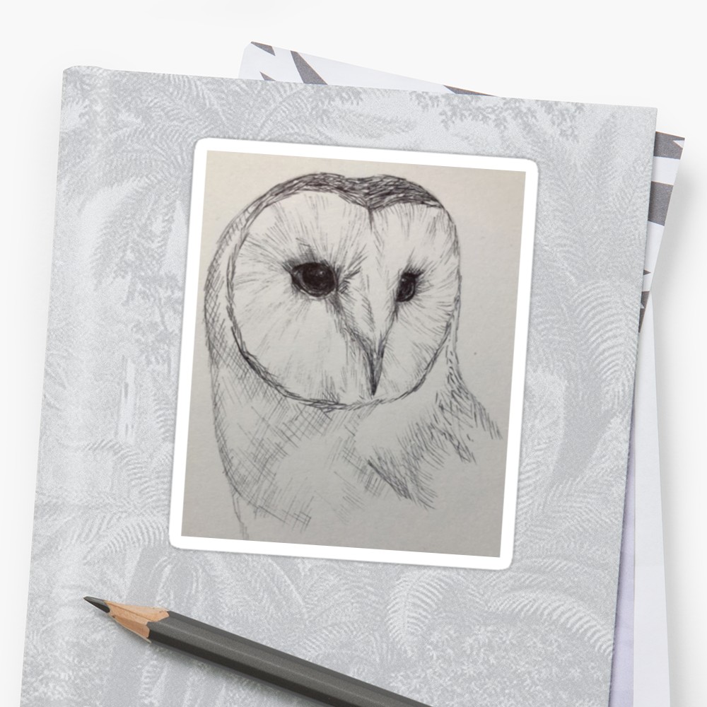 1000x1000 Barn Owl Sketch Stickers By Alicedesigns297 Redbubble - Barn Owl Sketch