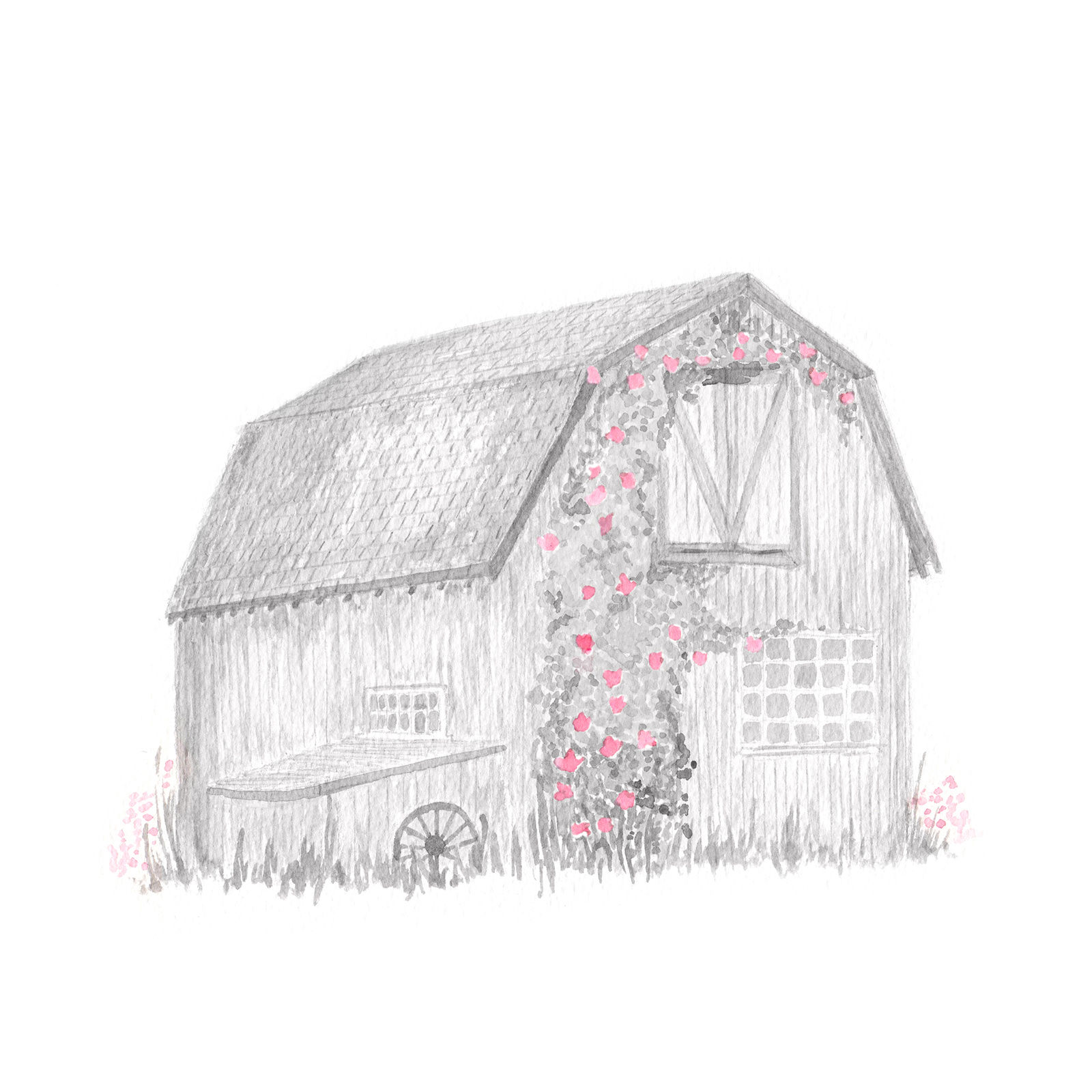 1600x1600 Barn Sketch With Pink Framed Accent Art 11 X 14 In At Home - Barn Sketch