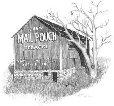 400x371 Chew Mail Pouch Tobacco Barn Pencil Sketch - Barn Sketch