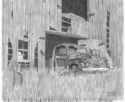 400x328 Old Barn Pencil Sketch - Barn Sketch