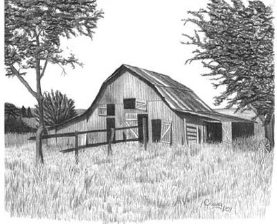 400x323 Old Horse Barn Pencil Sketch - Barn Sketch