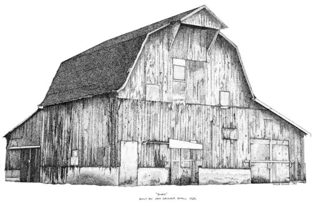 650x418 Pen And Ink Stippled Barn Drawing By Dulce Diane Clements - Barn Sketch