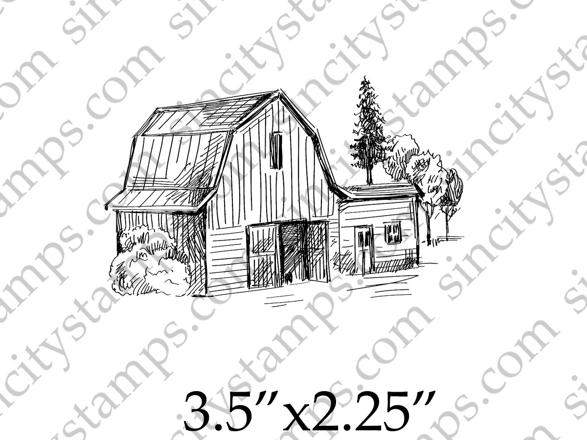 1200x900 Barn Sketch Style Art Rubber Stamp Sc104 3 - Barn Sketch