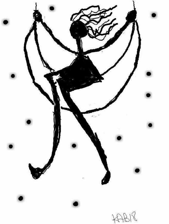679x900 Moon Swinger Girl Black And White Drawing By Kathy Barney - Barney Sketch