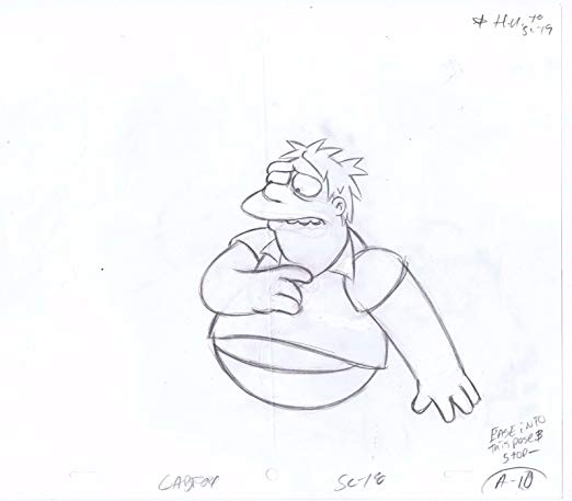 522x457 Simpsons Barney Animation Pencil Drawing Original Concept Art - Barney Sketch