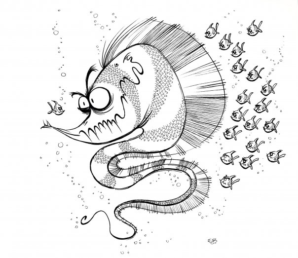 604x523 The Eel Bog Giant Eel Vs. Baby Barracuda - Barracuda Sketch