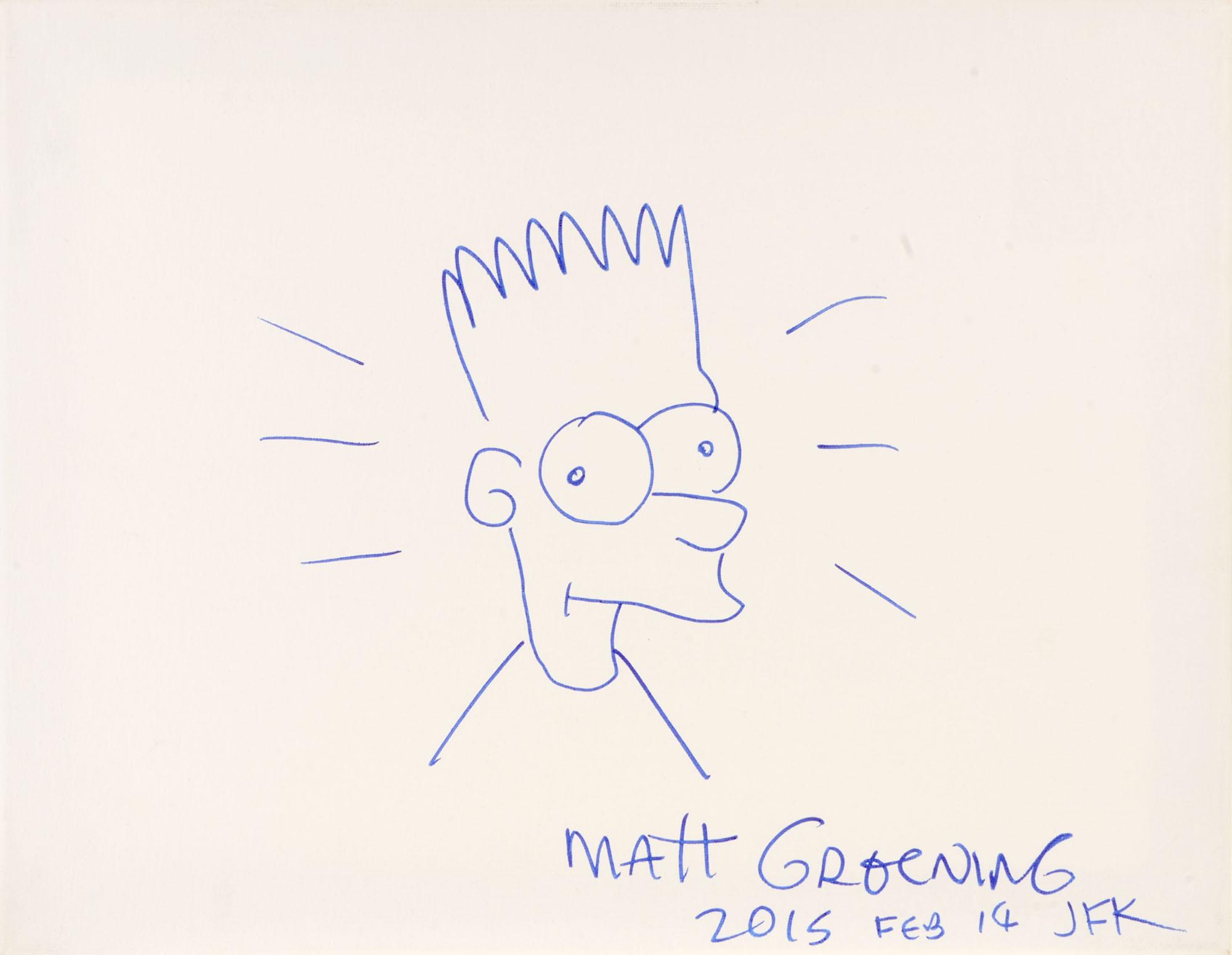2000x1551 Matt Groening Autographed 12 X 16 Hand Drawn Bart Simpson Sketch - Bart Sketch