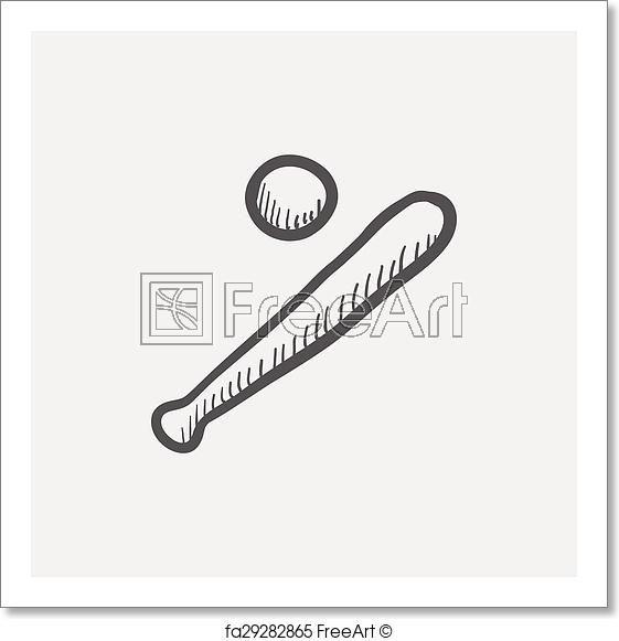 561x581 Free Art Print Of Basball Bat And Ball Sketch Icon. Baseball Bat - Baseball Ball Sketch