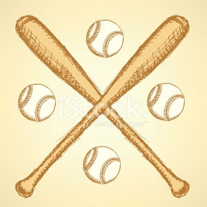 300x300 Sketch Baseball Ball And Batl, Background Premium Clipart - Baseball Ball Sketch