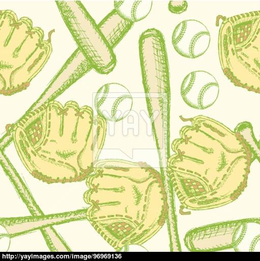 511x512 Sketch Baseball Ball, Bat Ang Glove, Seamless Pattern Vector - Baseball Ball Sketch