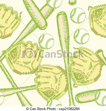 450x470 Sketch Baseball Ball, Bat Ang Glove, Seamless Pattern. Sketch - Baseball Ball Sketch