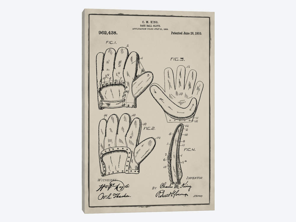 1000x750 C.m. King Baseball Glove Patent Sketch (Grey) Ca... Bill Cannon - Baseball Glove Sketch
