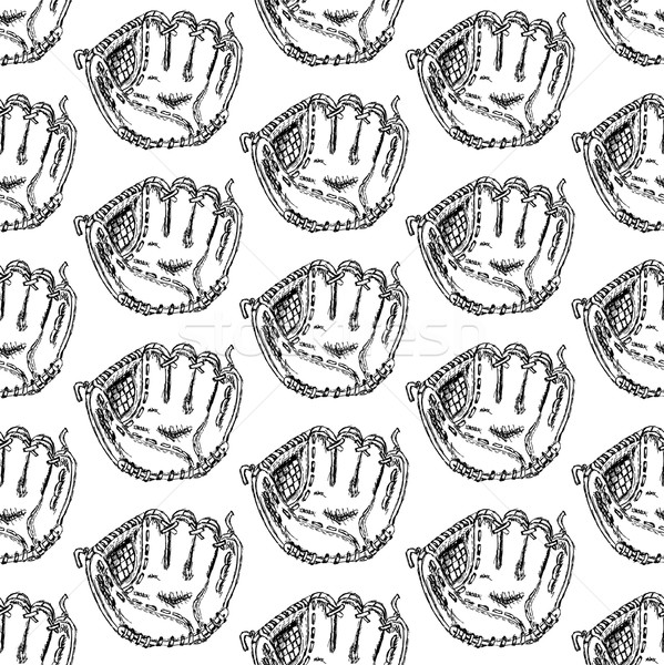 599x600 Sketch Baseball Glove, Vintage Seamless Pattern Vector - Baseball Glove Sketch