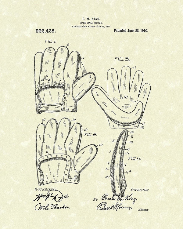 600x750 Baseball Glove 1910 Patent Art Art Print By Prior Art Design - Baseball Glove Sketch