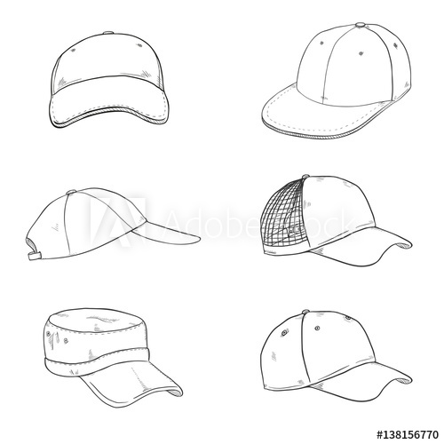 500x500 Vector Set Of Sketch Baseball Caps - Baseball Hat Sketch