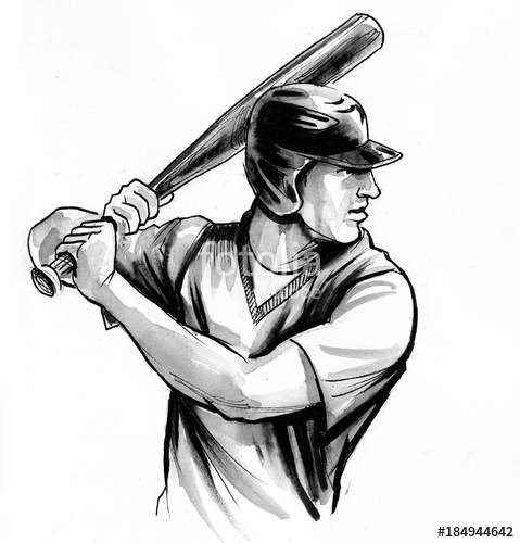479x500 Baseball Player. Ink Black And White Drawing Stock Photo And - Baseball Pitcher Sketch