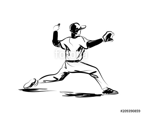 500x400 Vector Sketch Baseball Player Stock Image And Royalty Free Vector - Baseball Pitcher Sketch