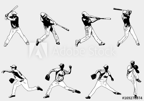 500x351 Baseball Players Set - Baseball Pitcher Sketch