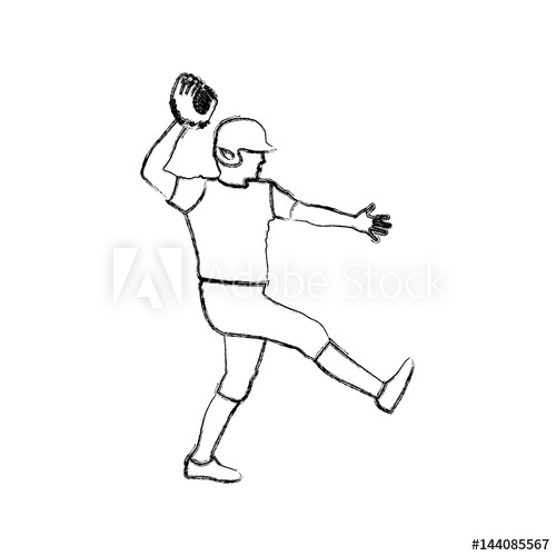 500x500 Monochrome Sketch Of Baseball Pitcher Vector Illustration - Baseball Pitcher Sketch