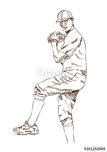 354x500 Sketch Of Baseball Player Playing Game In Vector Illustration - Baseball Player Sketch