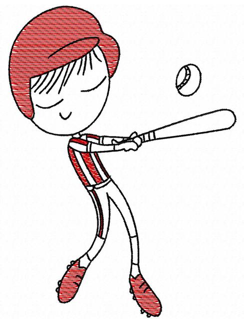 489x640 Swirly Boy Baseball Player Sketch Embroidery Design - Baseball Player Sketch