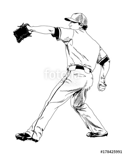 400x500 Baseball Player With A Bat In The Pose Drawn With Ink Hand Sketch - Baseball Player Sketch