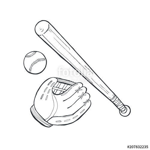 500x500 Hand Drawn Baseball Accessories Isolated On White Background - Baseball Sketch