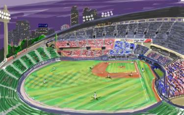 375x234 Jamsil Baseball Stadium Drawing By Andy Brown Saatchi Art - Baseball Stadium Sketch
