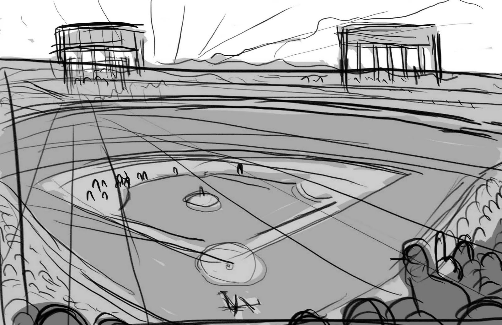 1600x1035 My First Baseball Game - Baseball Stadium Sketch