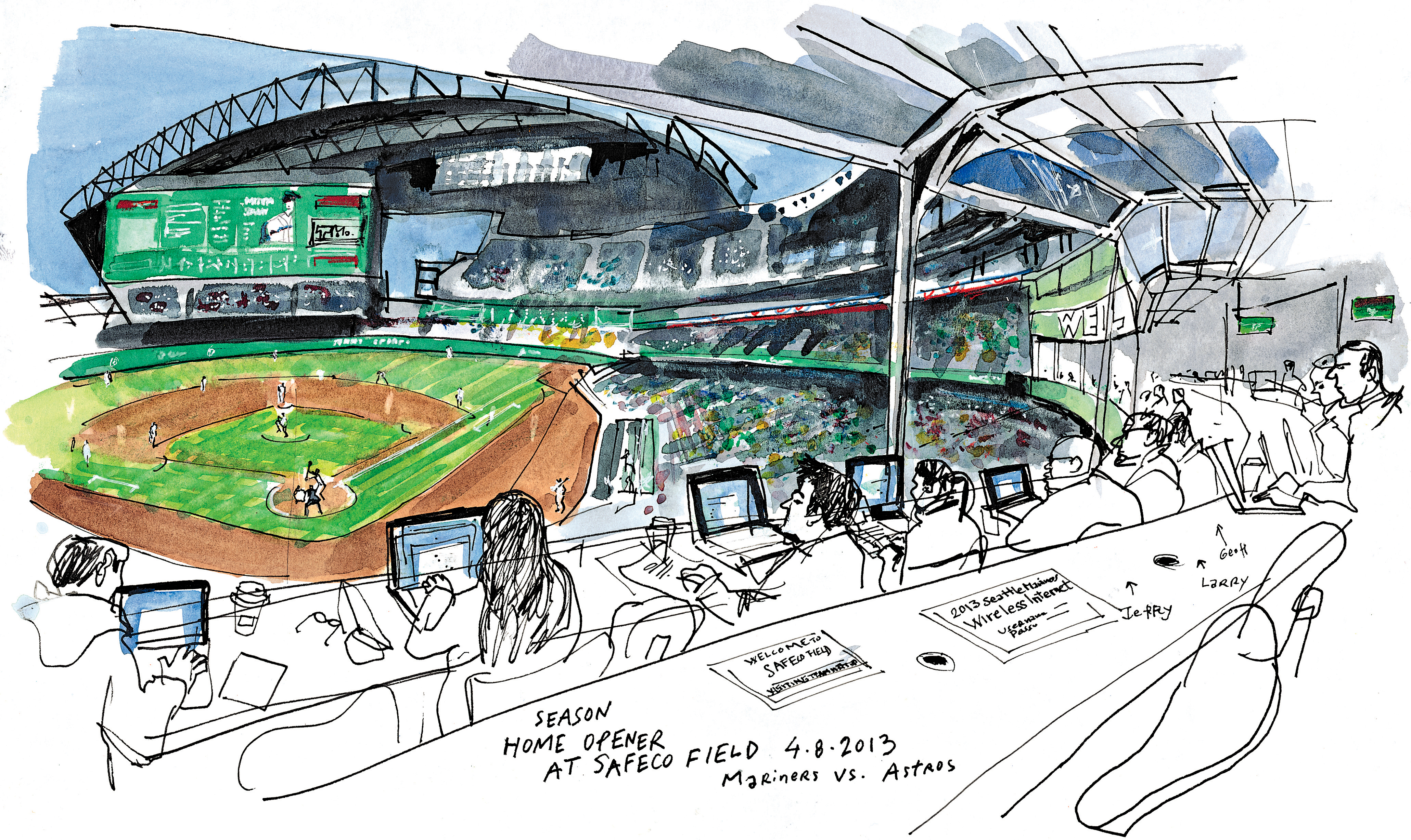 4123x2457 Play Ball! Mariners Home Opener Is A Time Of Fun, Work And Peeking - Baseball Stadium Sketch