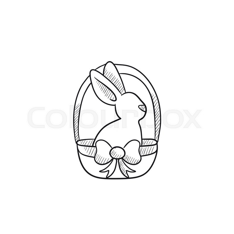 800x800 Easter Bunny Sitting In Basket Vector Sketch Icon Isolated On - Basket Sketch