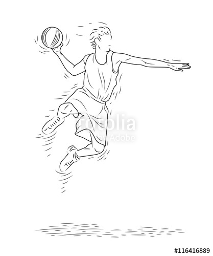 417x500 Basketball Player In Slam Dunk Action, Basketball Sport Motion - Basketball Player Sketch