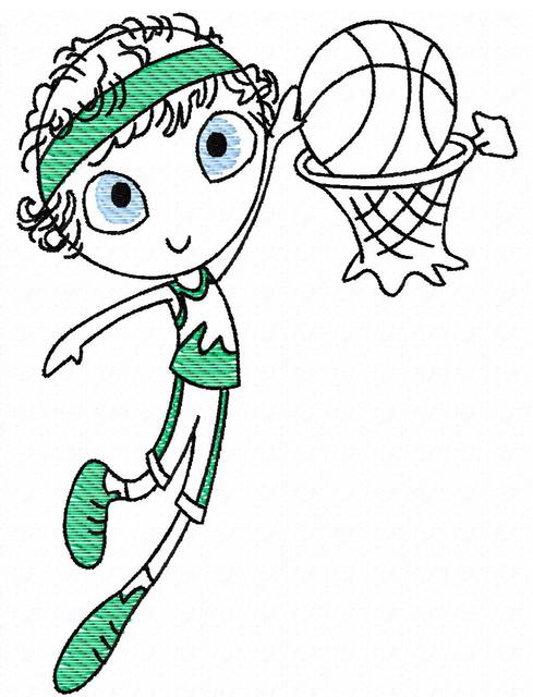 489x640 Swirly Boy Basketball Player Sketch Embroidery Design - Basketball Player Sketch