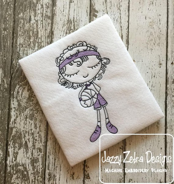 570x600 Swirly Girl Basketball Player Sketch Embroidery Design Etsy - Basketball Player Sketch