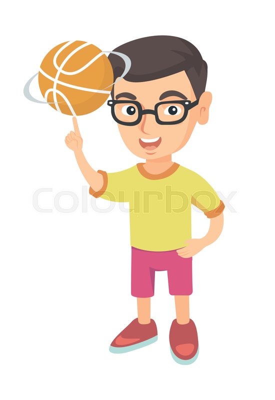550x800 Young Caucasian Cheerful Boy In Glasses Spinning A Basketball Ball - Basketball Player Sketch
