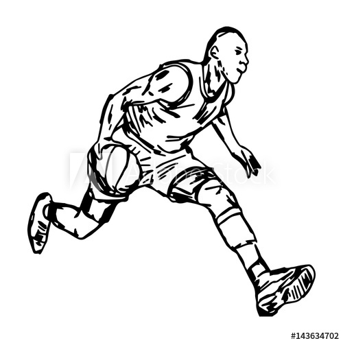 500x500 Basketball Player With Ball - Basketball Player Sketch