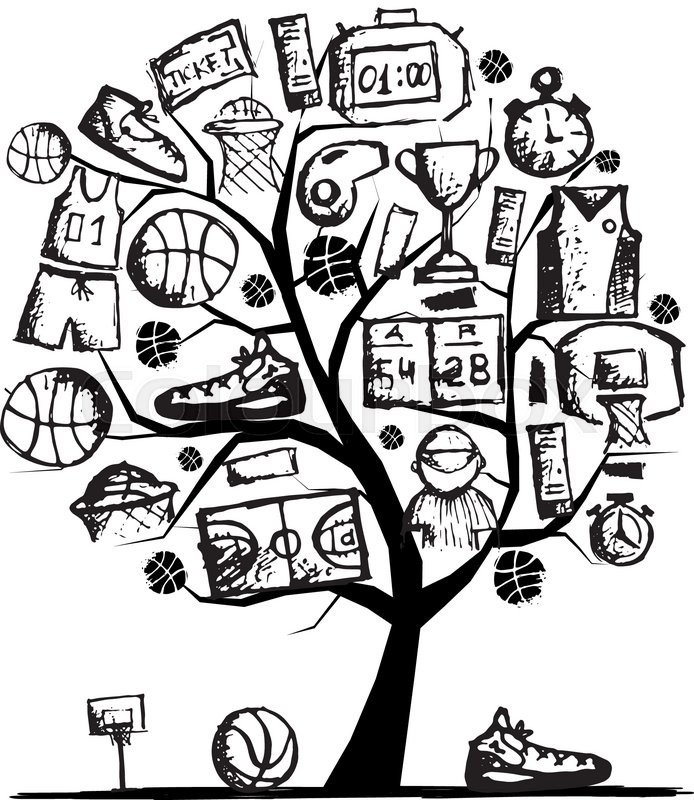 694x800 Basketball Tree Concept, Sketch For Your Design. Vector - Basketball Sketch