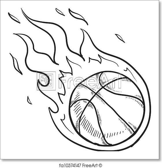 561x581 Free Art Print Of Flaming Basketball Sketch. Doodle Style Flaming - Basketball Sketch