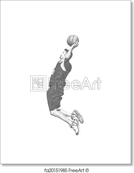 450x580 Free Art Print Of Sketch Of A Basketball Player Dunking On White - Basketball Sketch