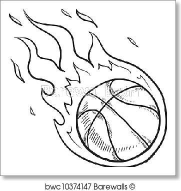 362x382 Art Print Of Flaming Basketball Sketch Barewalls Posters - Basketball Sketch