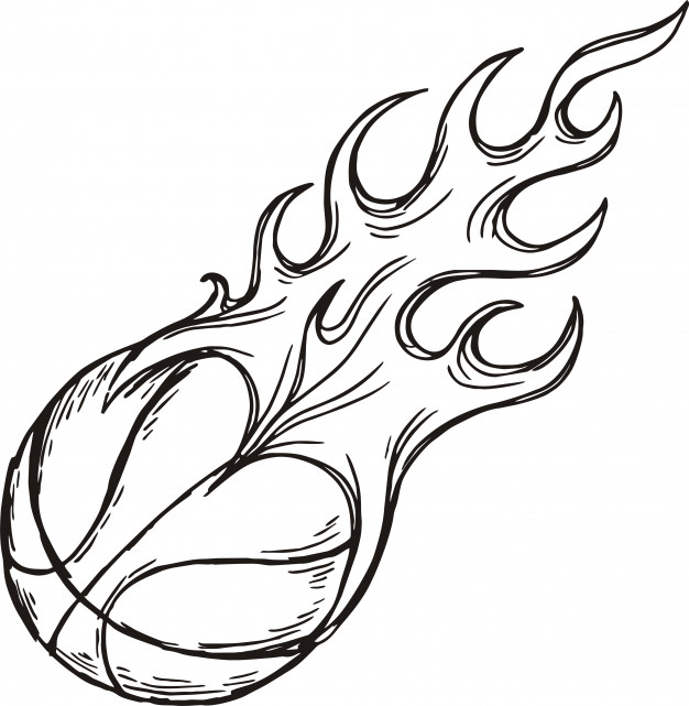 626x641 Sketch Basketball Icon With Flame Vector Premium Download - Basketball Sketch