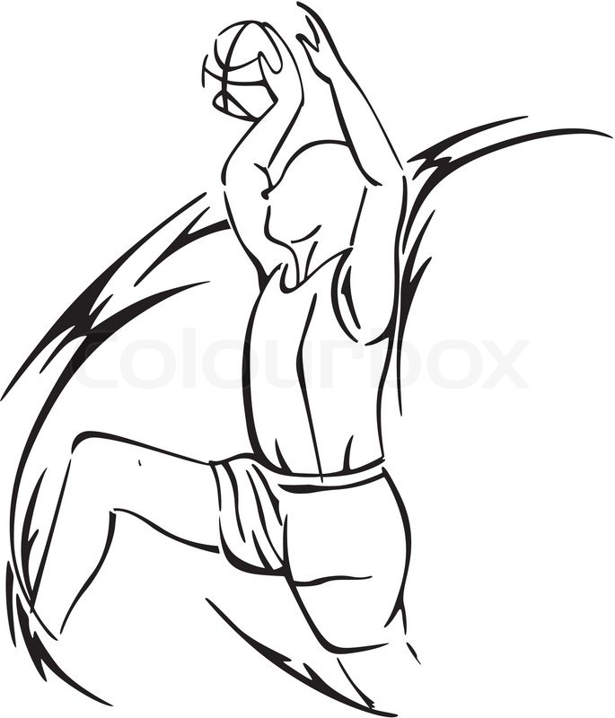 685x800 Stylized Sketch Of Basketball Player With Ball Stock Vector - Basketball Sketch