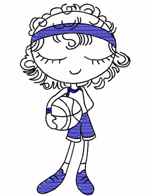 489x640 Swirly Girl Basketball Player Sketch Embroidery Design - Basketball Sketch