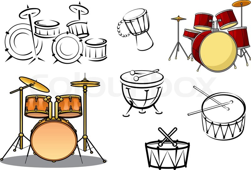 800x544 Drum Sets, Timpani, Snare Drum, Bass Drum And Congas In Cartoon - Bass Drum Sketch