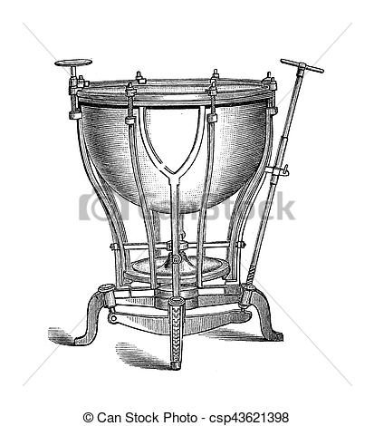 413x470 Musical Instrument, Bass Drum Vintage Engraving. Machine Timpani - Bass Drum Sketch