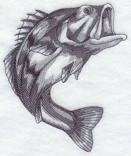 445x528 Machine Embroidery Designs - Bass Fish Sketch