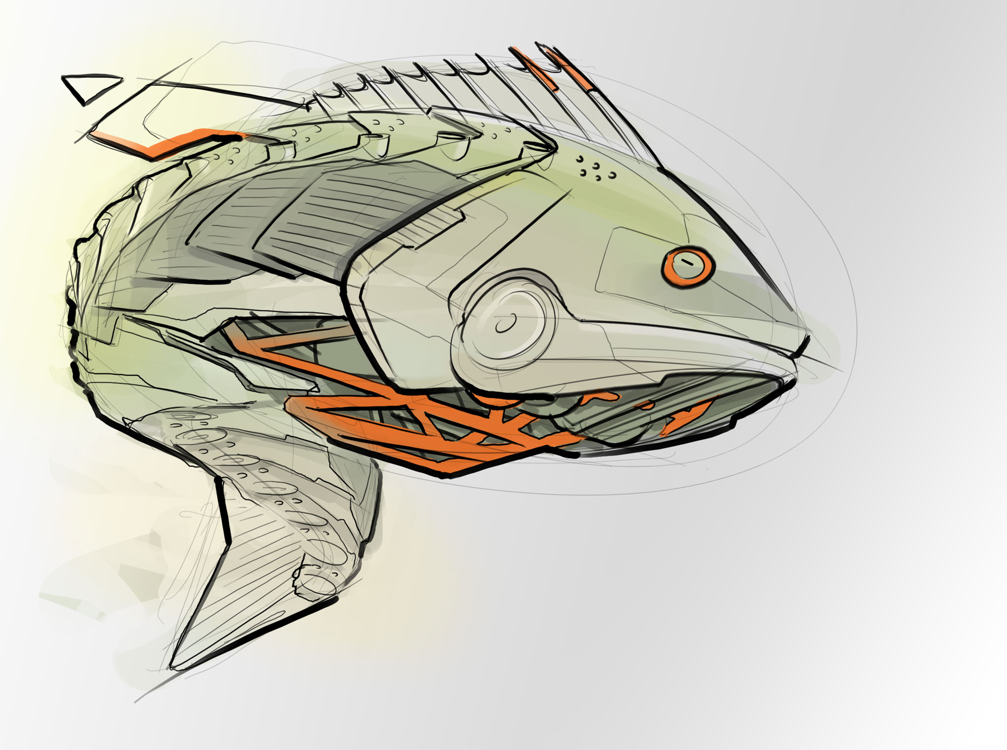 2000x1489 Robot Bass Concept Sketch - Bass Fish Sketch