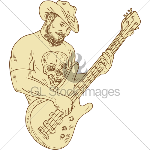 500x500 Cowboy Bass Guitar Isolated Drawing Gl Stock Images - Bass Guitar Sketch
