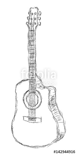 250x500 Hand Drawn Acoustic Guitar Sketch Stock Image And Royalty Free - Bass Guitar Sketch